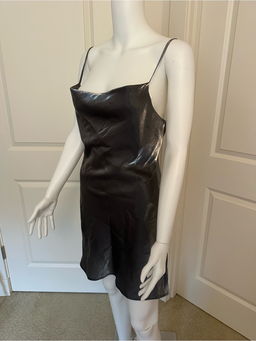 re:named Gunmetal Slip Mini Dress Adjustable Spaghetti Straps Size Small NWT